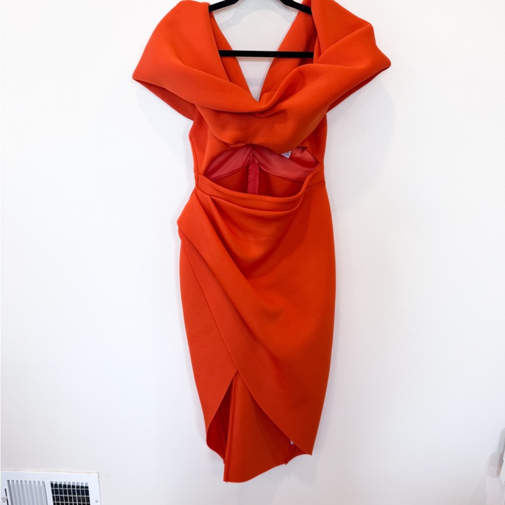 SOLD: ASOS Design Orange Off-Shoulder Midi Bodycon Dress Womens 8 Like New - Picture 4 of 7